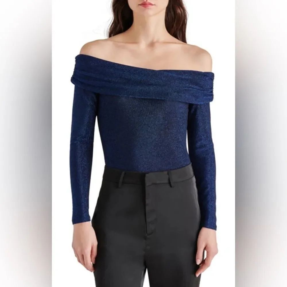 Steve Madden Blue Off-Shoulder Bodysuit in Federal Blue